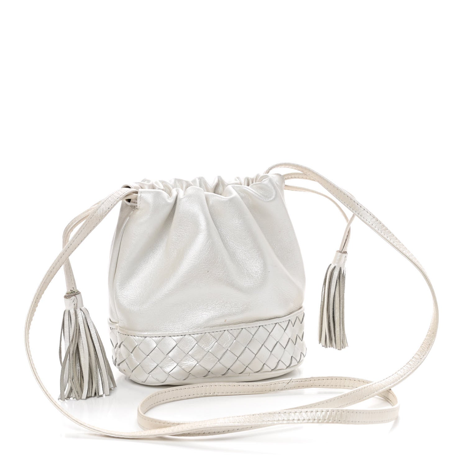 Bottega Veneta Nappa Intrecciato Drawstring Bucket Bag White 2 of 9