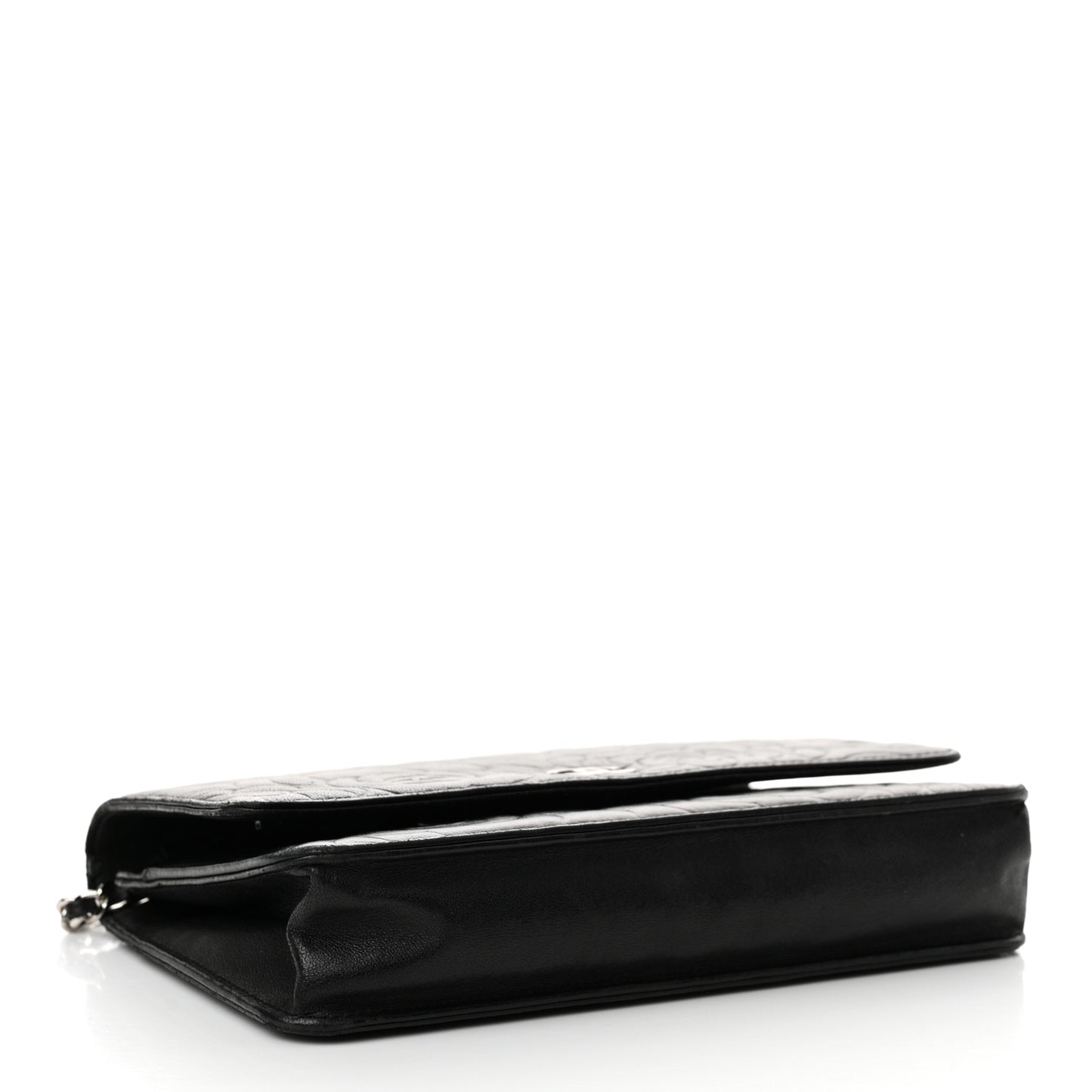 Lambskin Camellia Embossed Wallet on Chain WOC Black