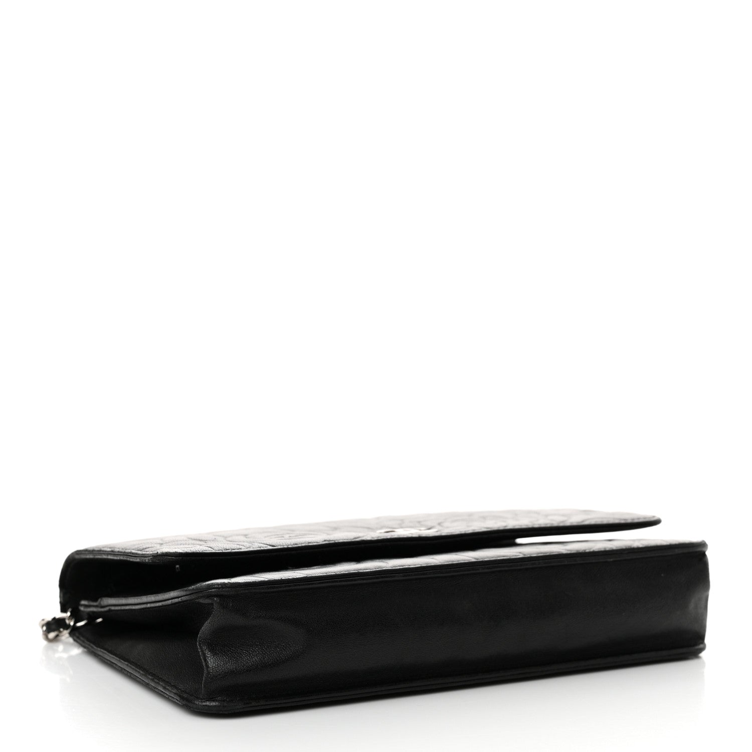 Chanel Lambskin Camellia Embossed Wallet on Chain WOC Black 4 of 17