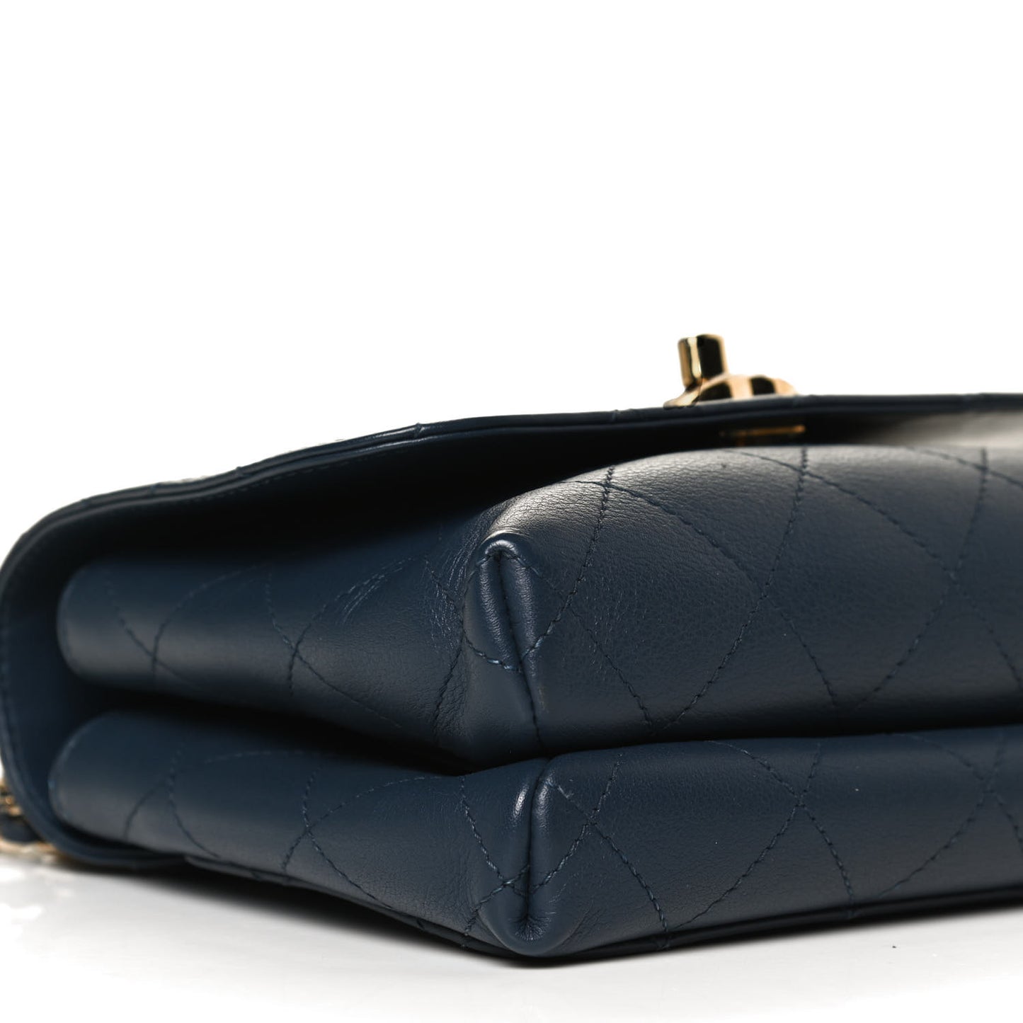 Calfskin Quilted Small Double Pocket Top Handle Flap Blue