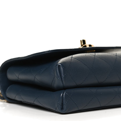 Chanel Calfskin Quilted Small Double Pocket Top Handle Flap Blue 9 of 16
