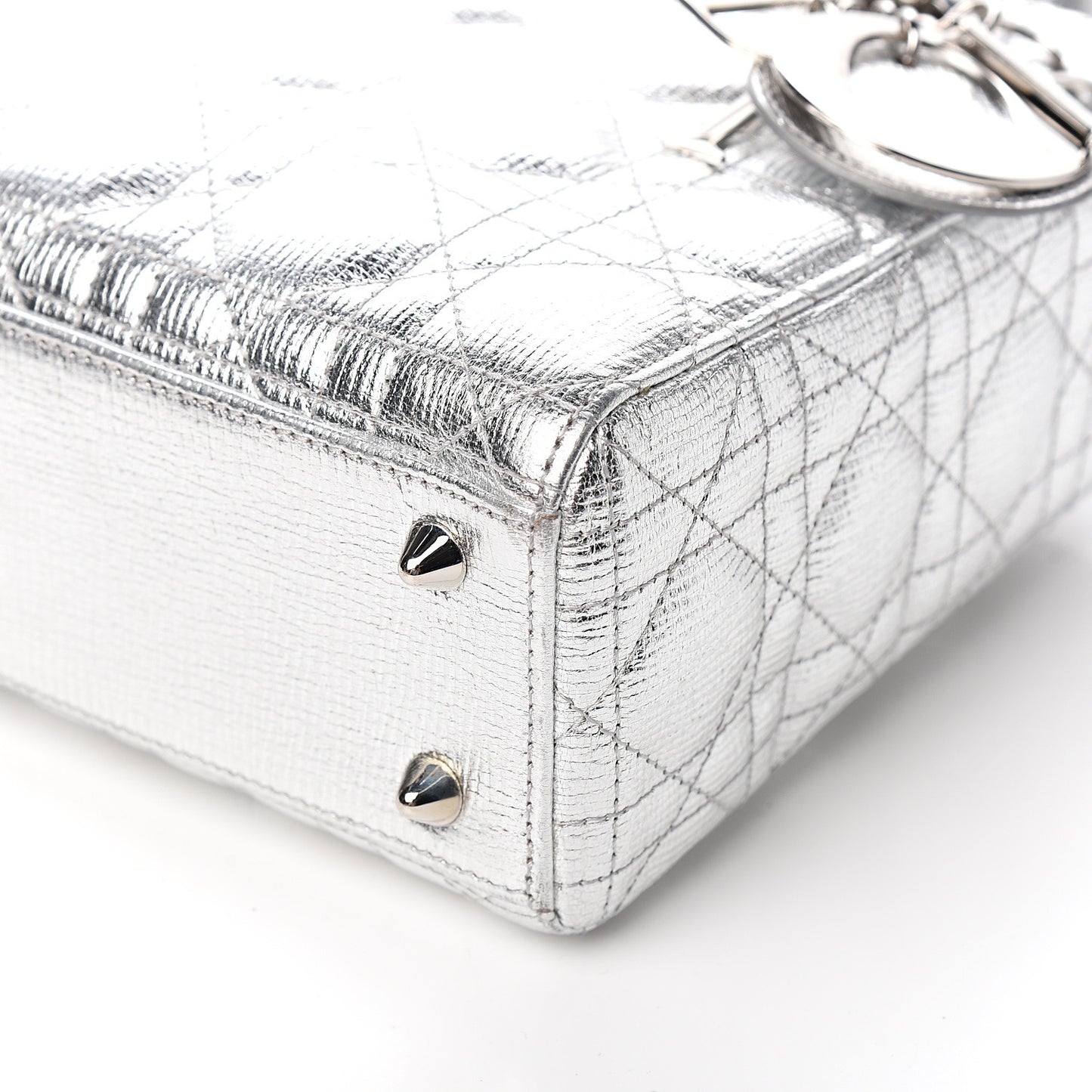 Metallic Grained Calfskin Cannage Small Lucky Badges My Lady Dior Silver