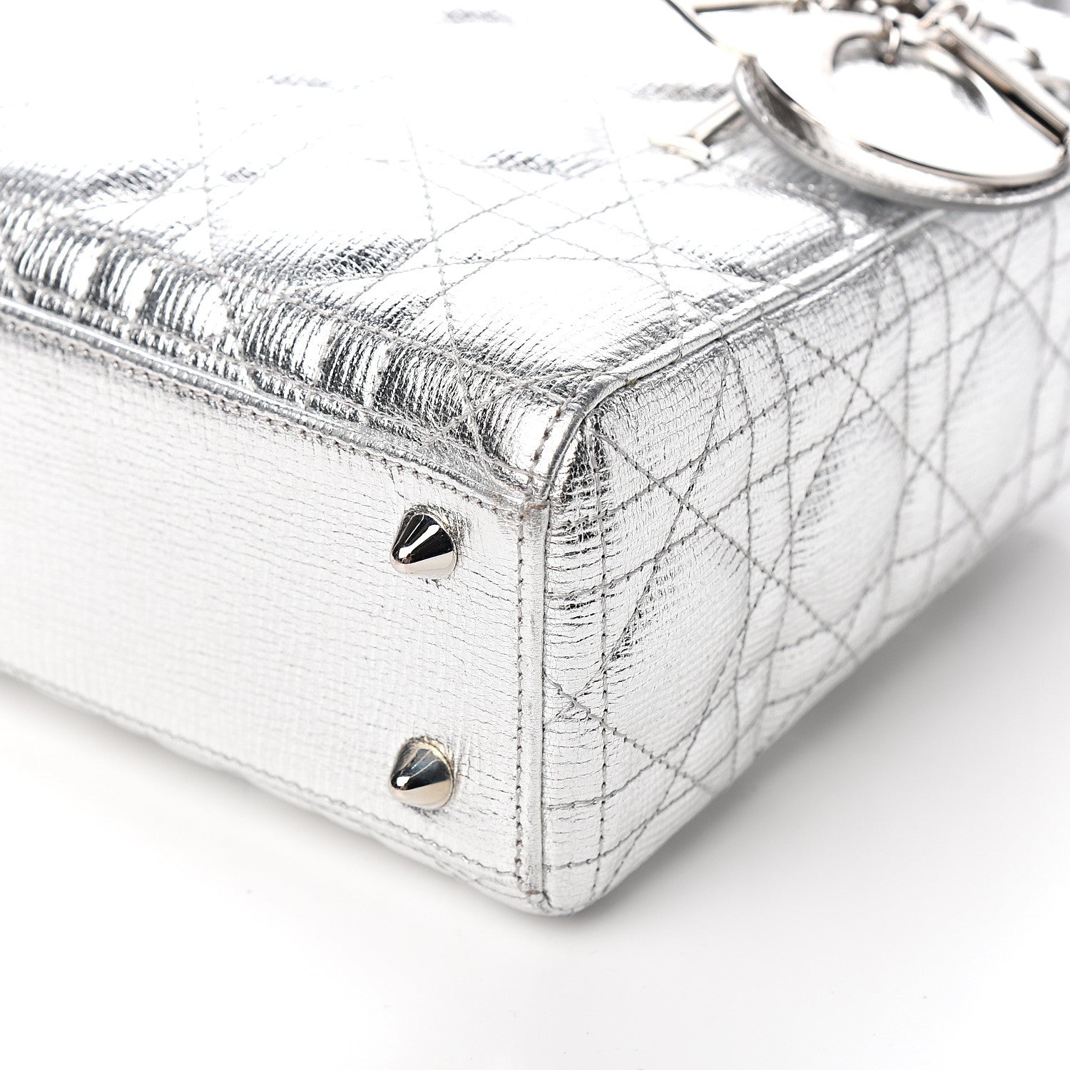 Christian Dior Metallic Grained Calfskin Cannage Small Lucky Badges My Lady Dior Silver 8 of 9