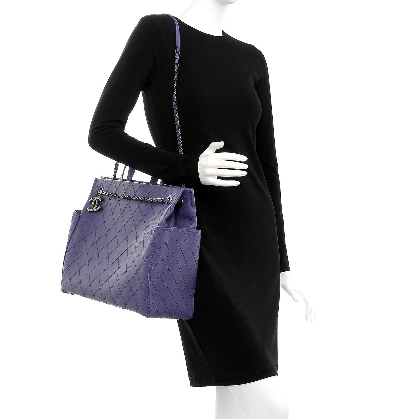 Calfskin CC Pocket Tote Purple