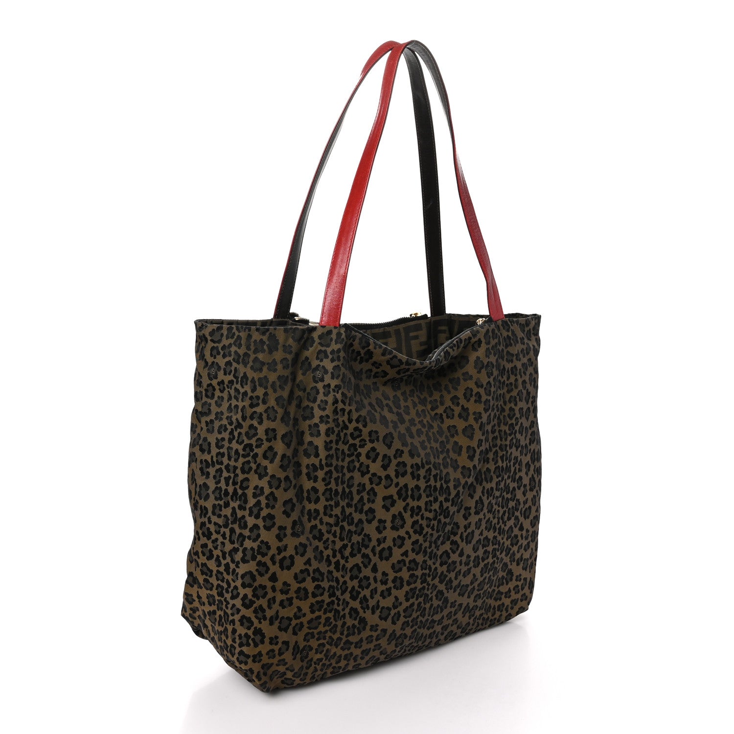 Fendi Zucca Leopard Print Reversible Shopping Tote Tobacco Brown Red 11 of 17