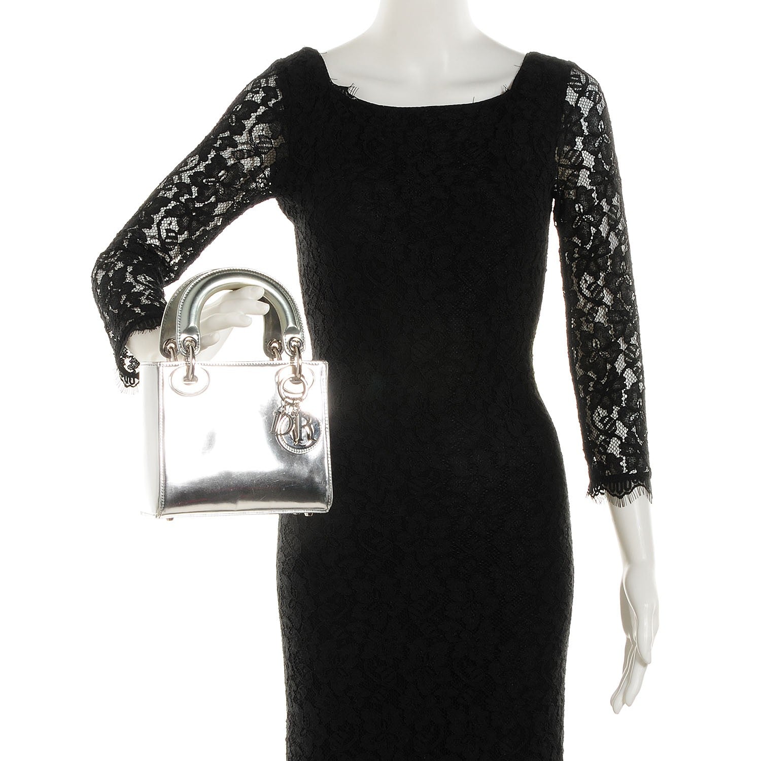 Christian Dior Metallic Calfskin Mini Lady Dior Silver 2 of 7