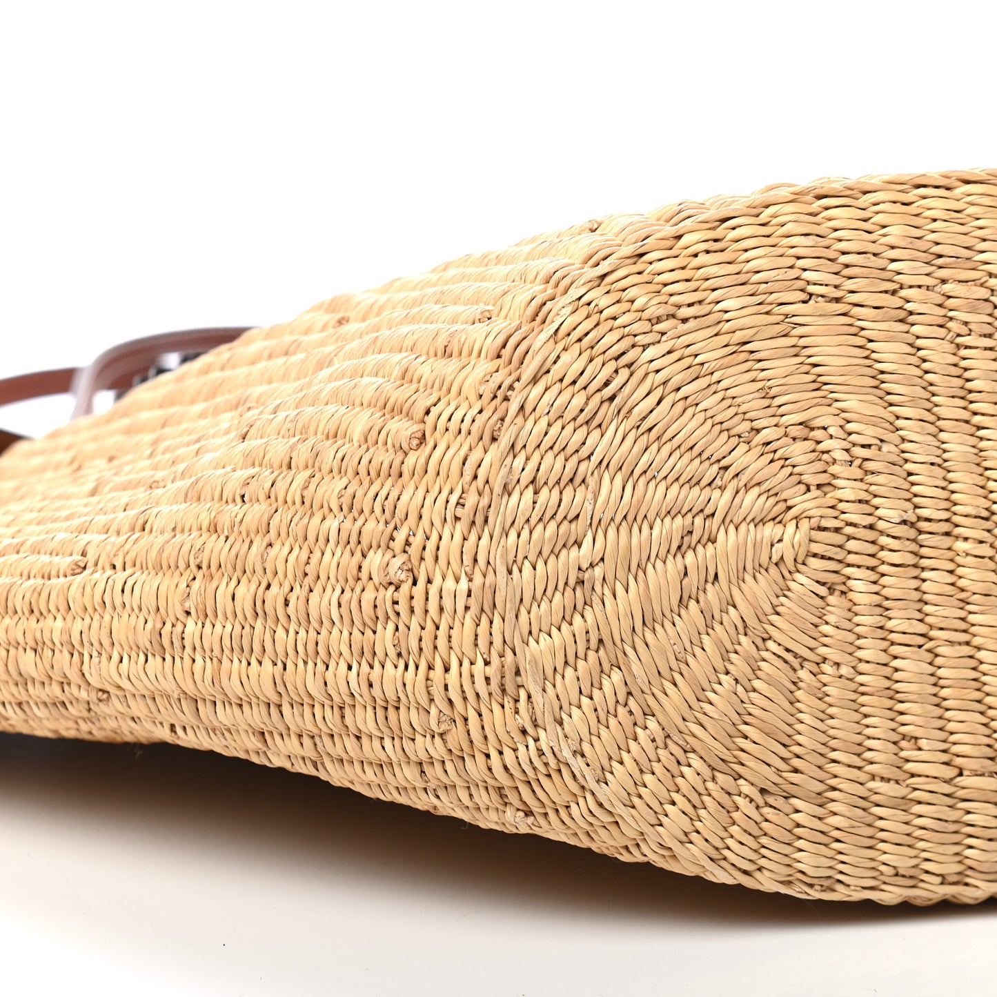 Raffia Calfskin Shell Basket Tote Natural Pecan
