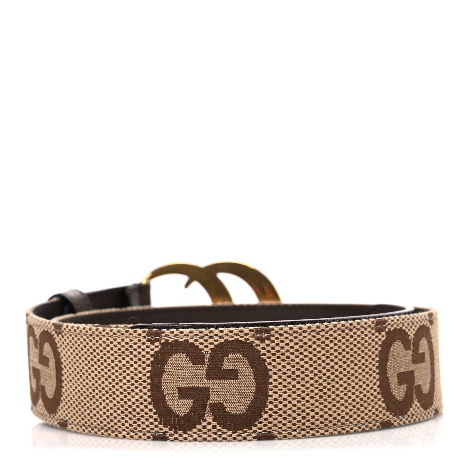 Gucci Monogram Jumbo GG Textured Dollar Calfskin Double G 40mm Belt 80 32 Camel Ebony 2 of 5