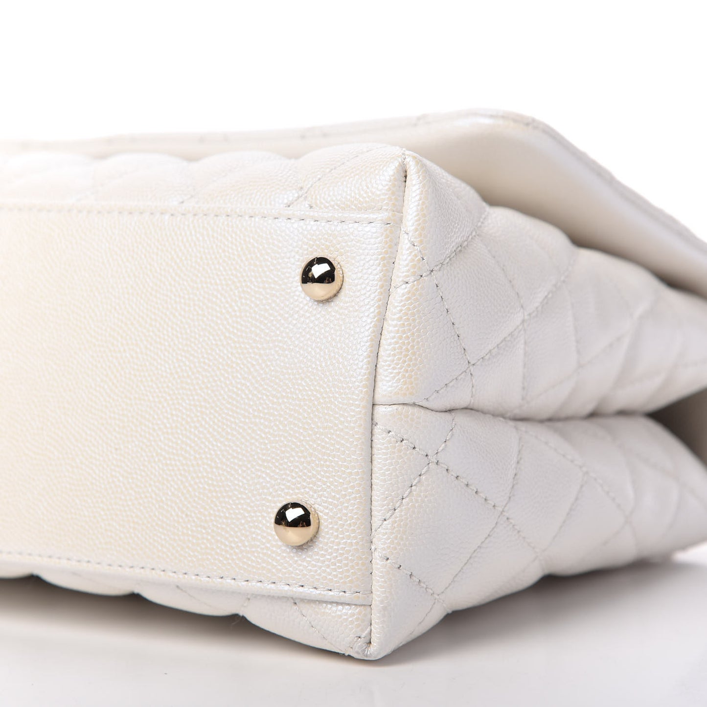 Iridescent Caviar Quilted Small Coco Handle Flap White