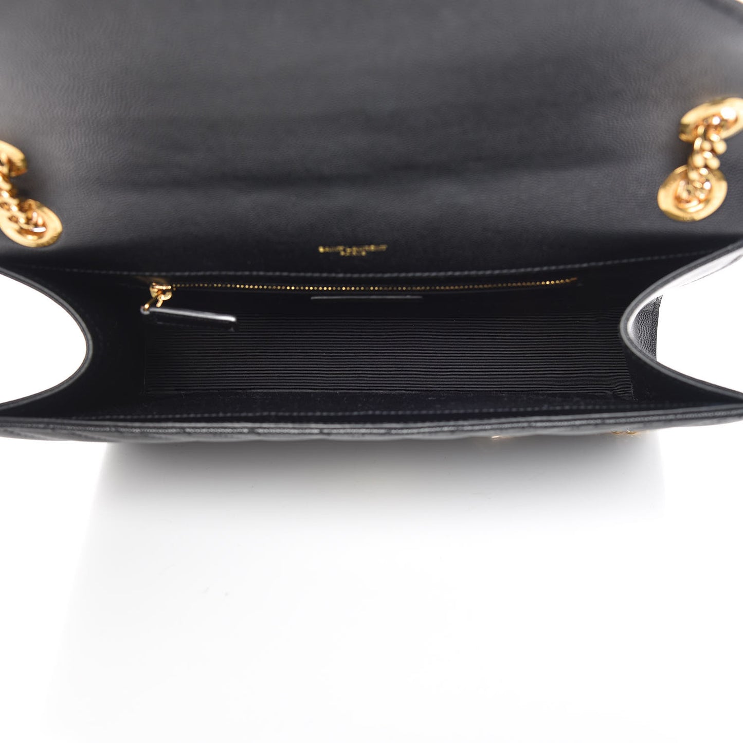 Grain De Poudre Matelasse Chevron Large Monogram Satchel Black