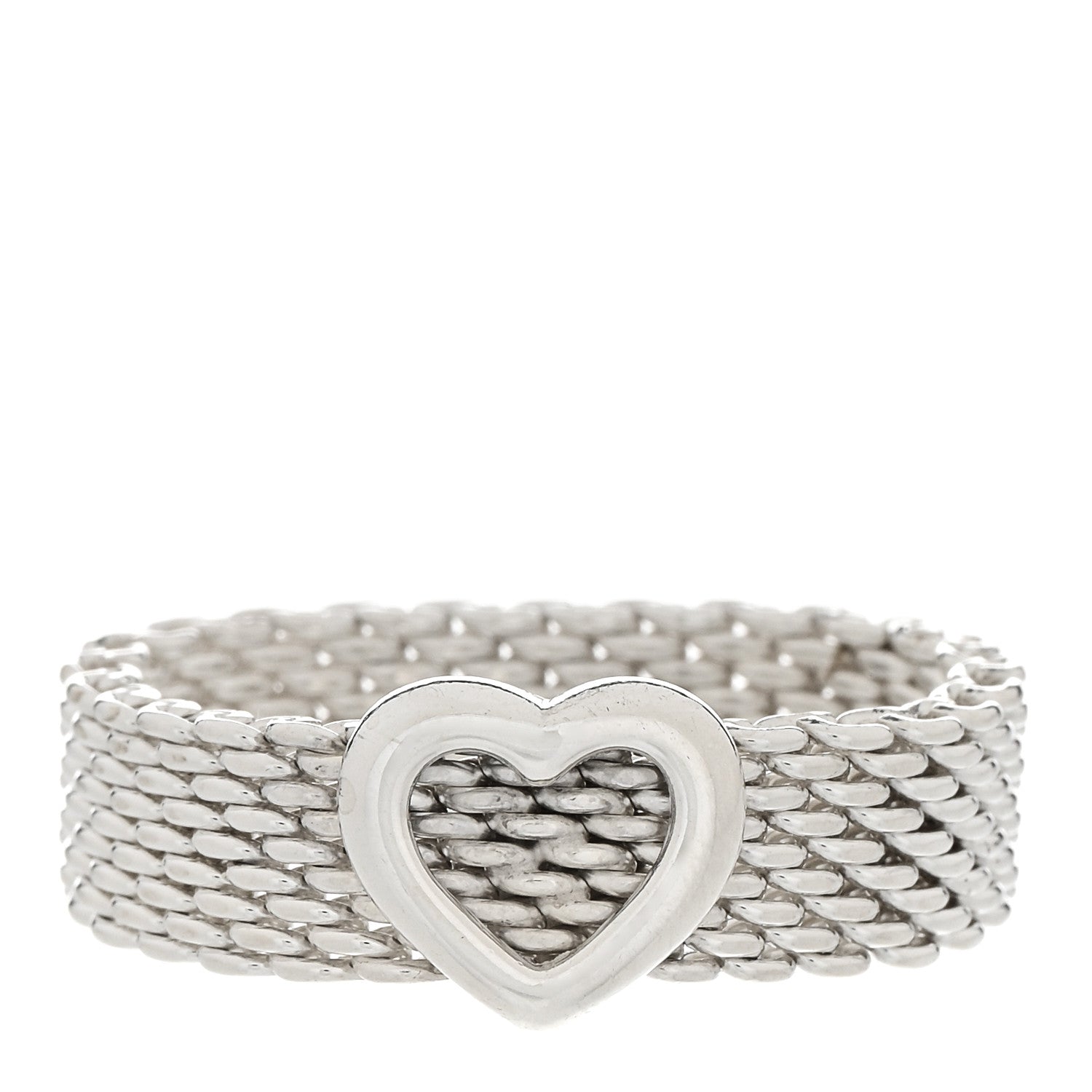 Tiffany Sterling Silver Somerset Mesh Heart Ring 56 7.75 1 of 4
