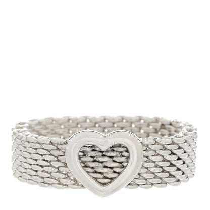 Tiffany Sterling Silver Somerset Mesh Heart Ring 56 7.75 1 of 4