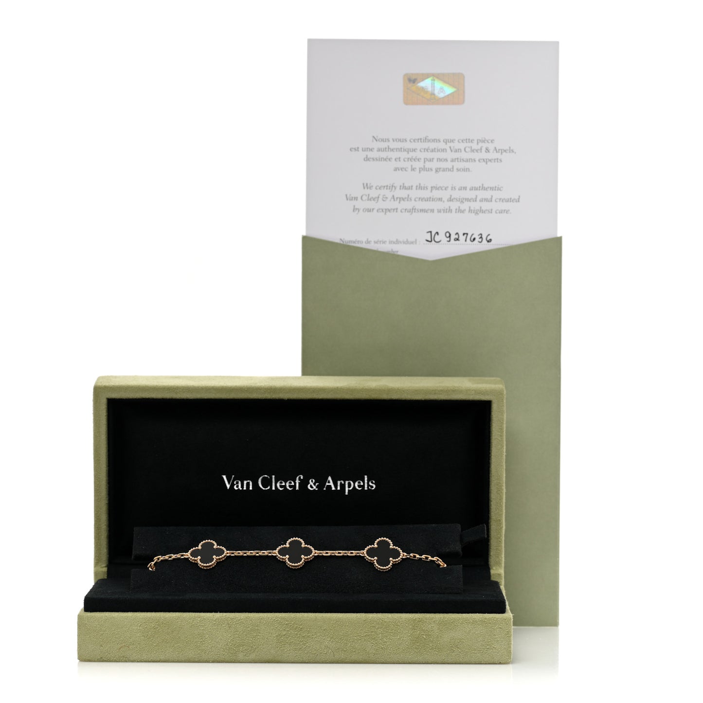 18K Yellow Gold Black Onyx 5 Motifs Vintage Alhambra Bracelet