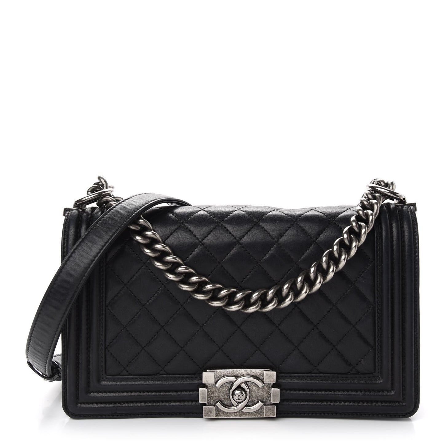 Lambskin Quilted Medium Boy Flap Black
