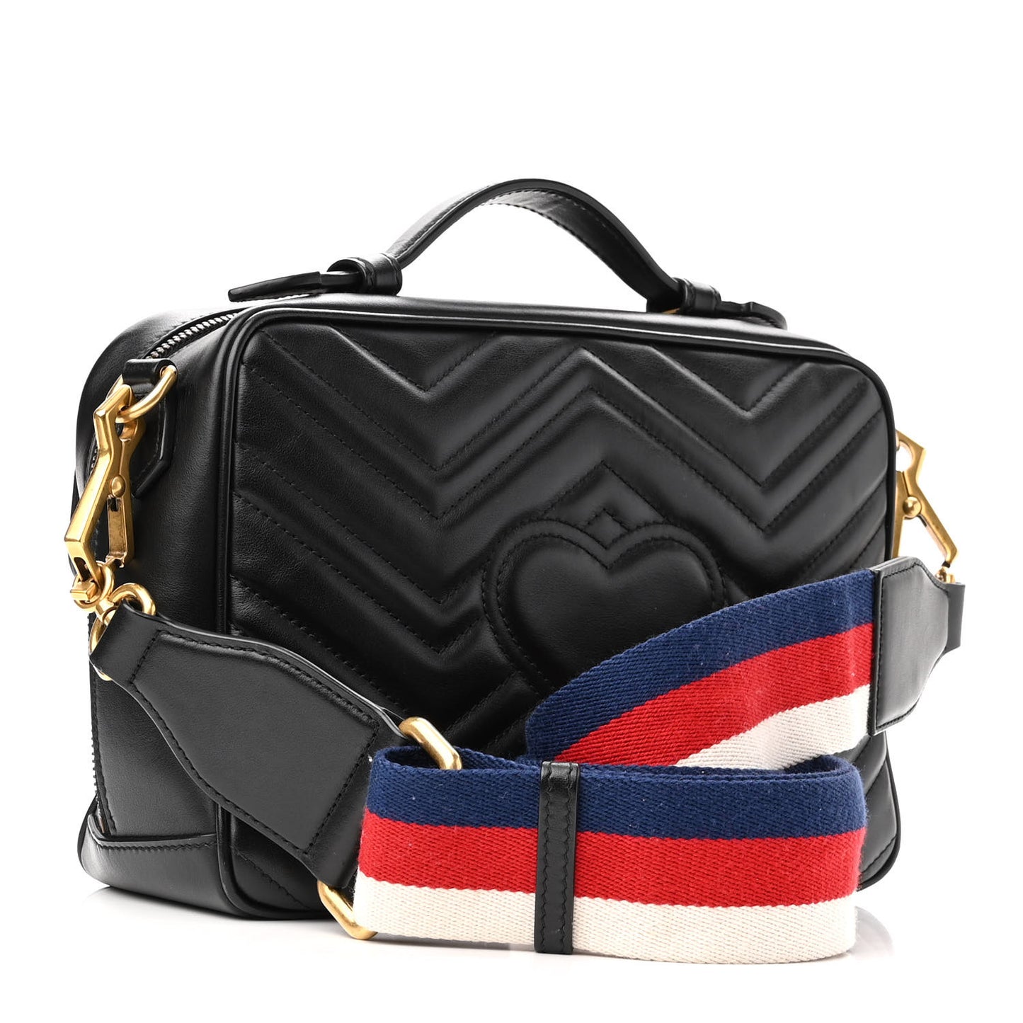 Calfskin Matelasse Sylvie Web Small GG Marmont Top Handle Shoulder Bag Black