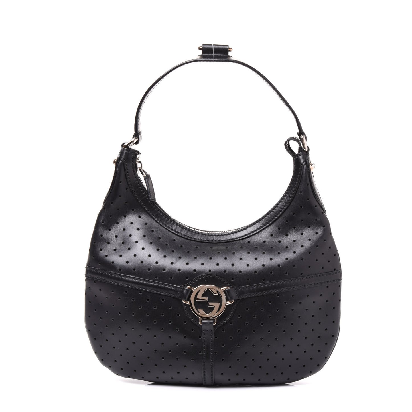 Perforated Calfskin Reins Hobo Black