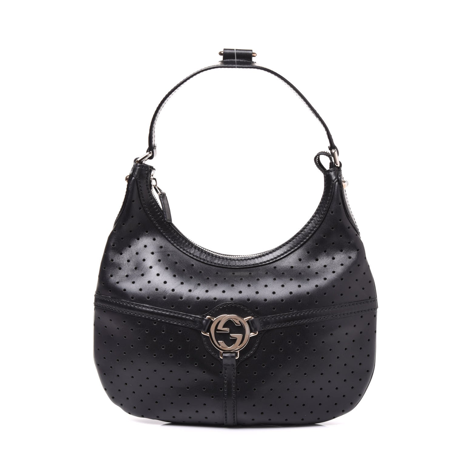 Gucci Perforated Calfskin Reins Hobo Black 1 of 8