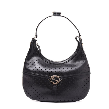 Gucci Perforated Calfskin Reins Hobo Black 1 of 8