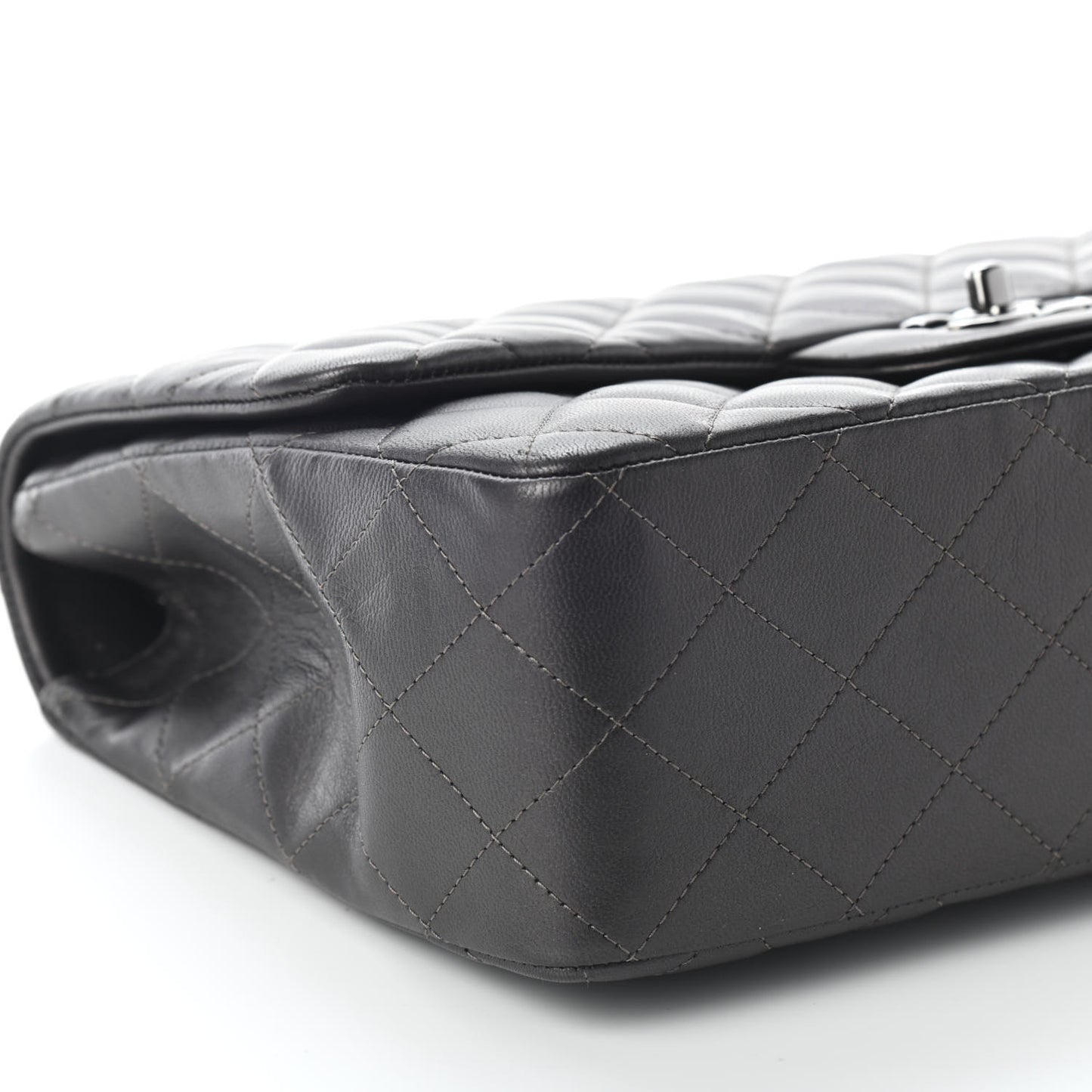 Metallic Lambskin Quilted Jumbo Single Flap Dark Grey