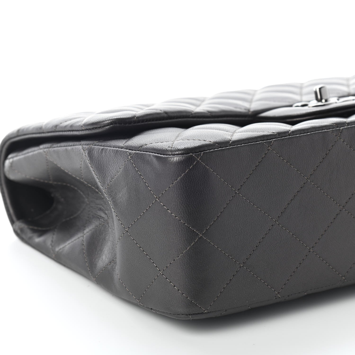 Chanel Metallic Lambskin Quilted Jumbo Single Flap Dark Grey 8 of 11