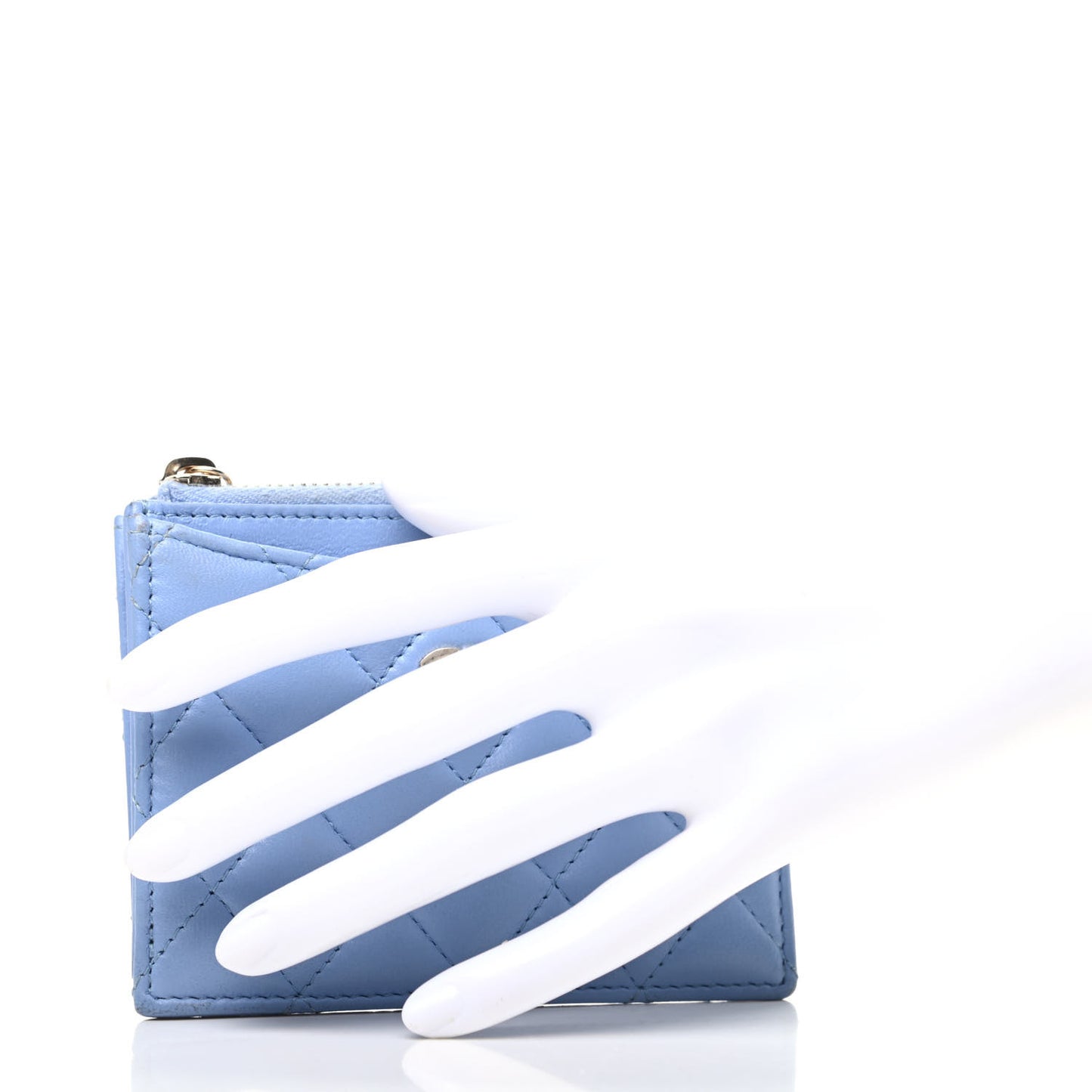 Lambskin Quilted CC Zip Card Holder Light Blue