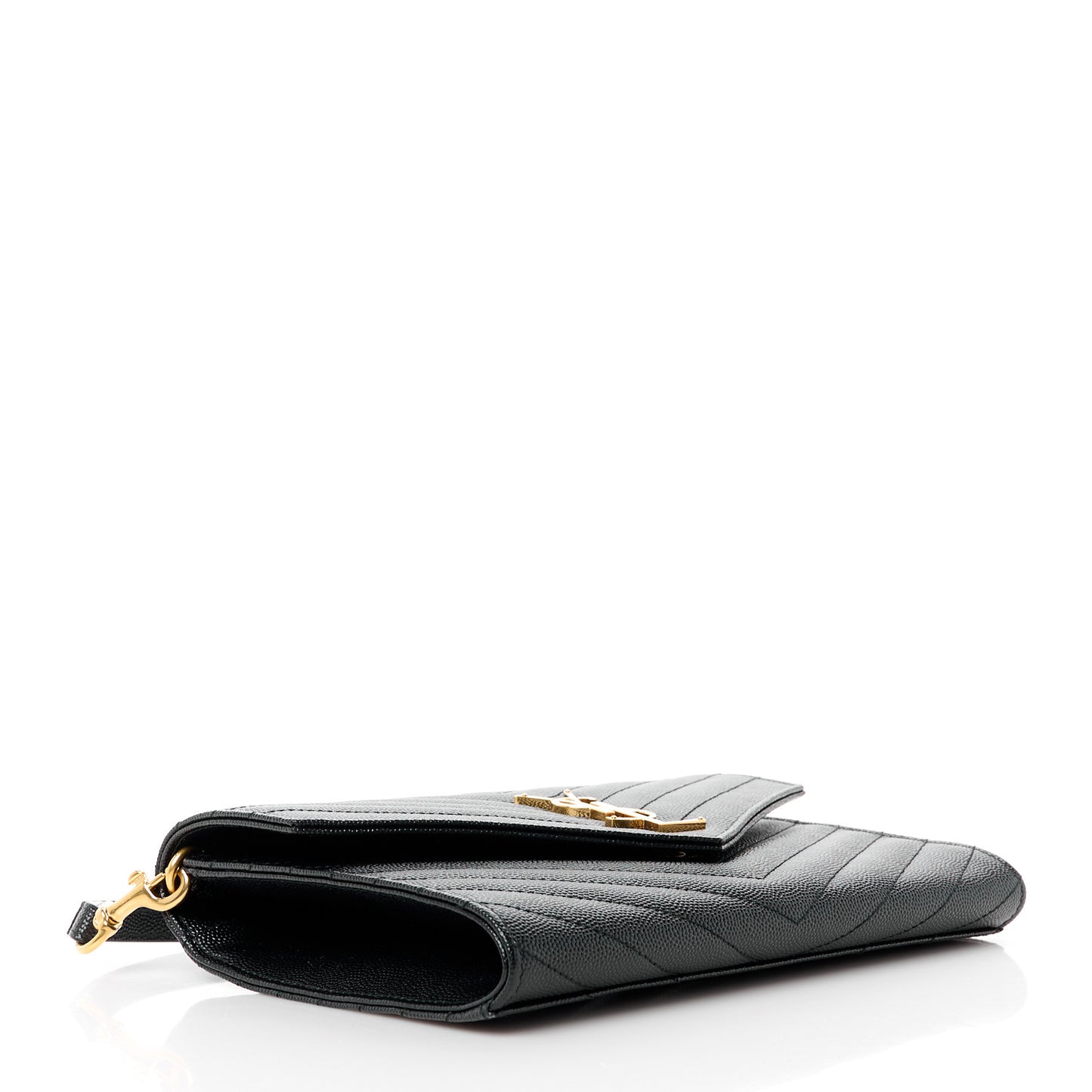 Grain De Poudre Matelasse Chevron Monogram Envelope Clutch Black