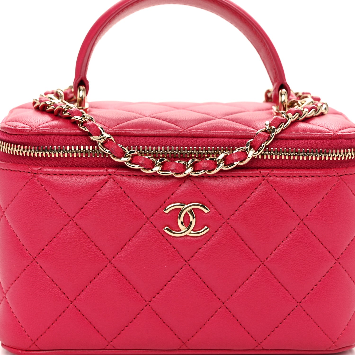 Chanel Lambskin Quilted Small Top Handle Vanity Case With Chain Dark Pink 7 of 10