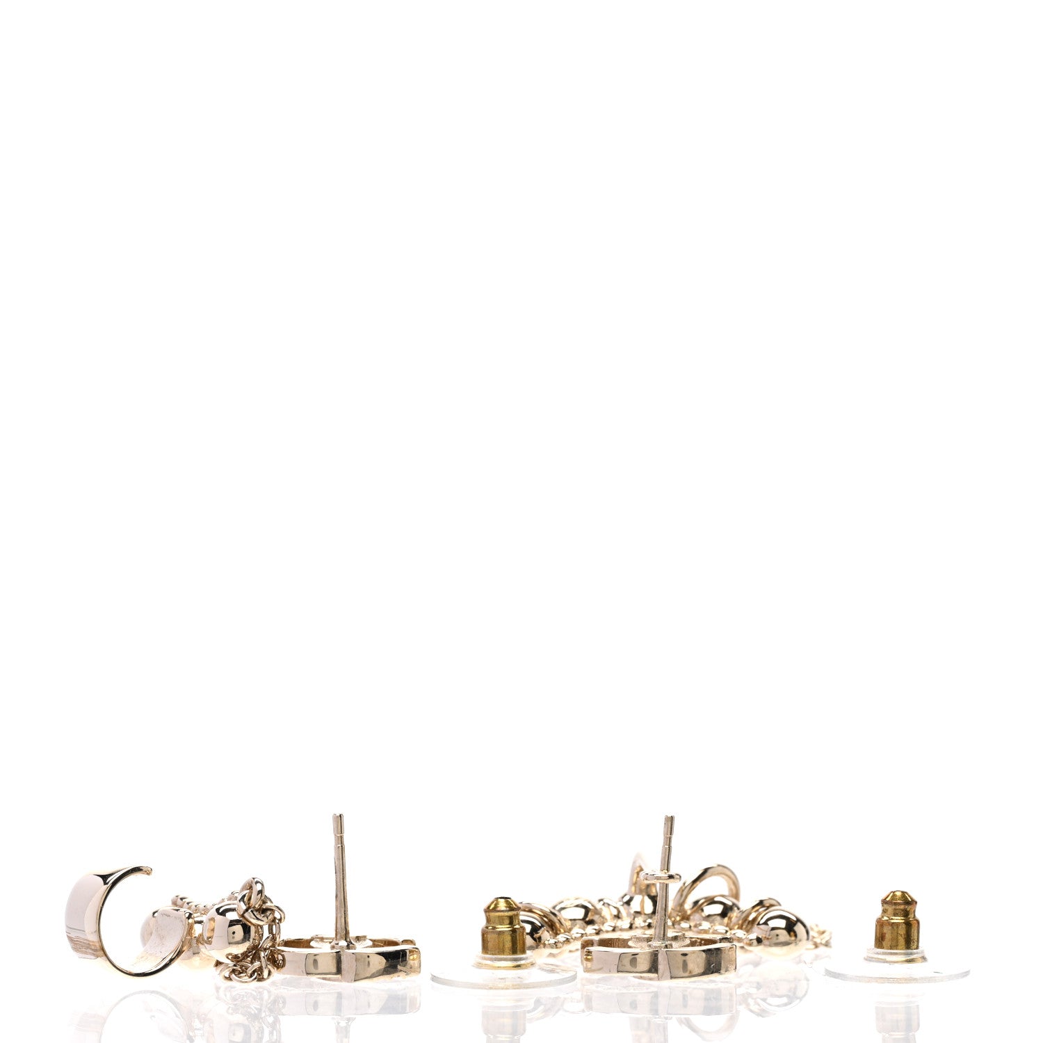 Chanel Metal Crystal CC Chain Cuff Earrings Gold 3 of 4