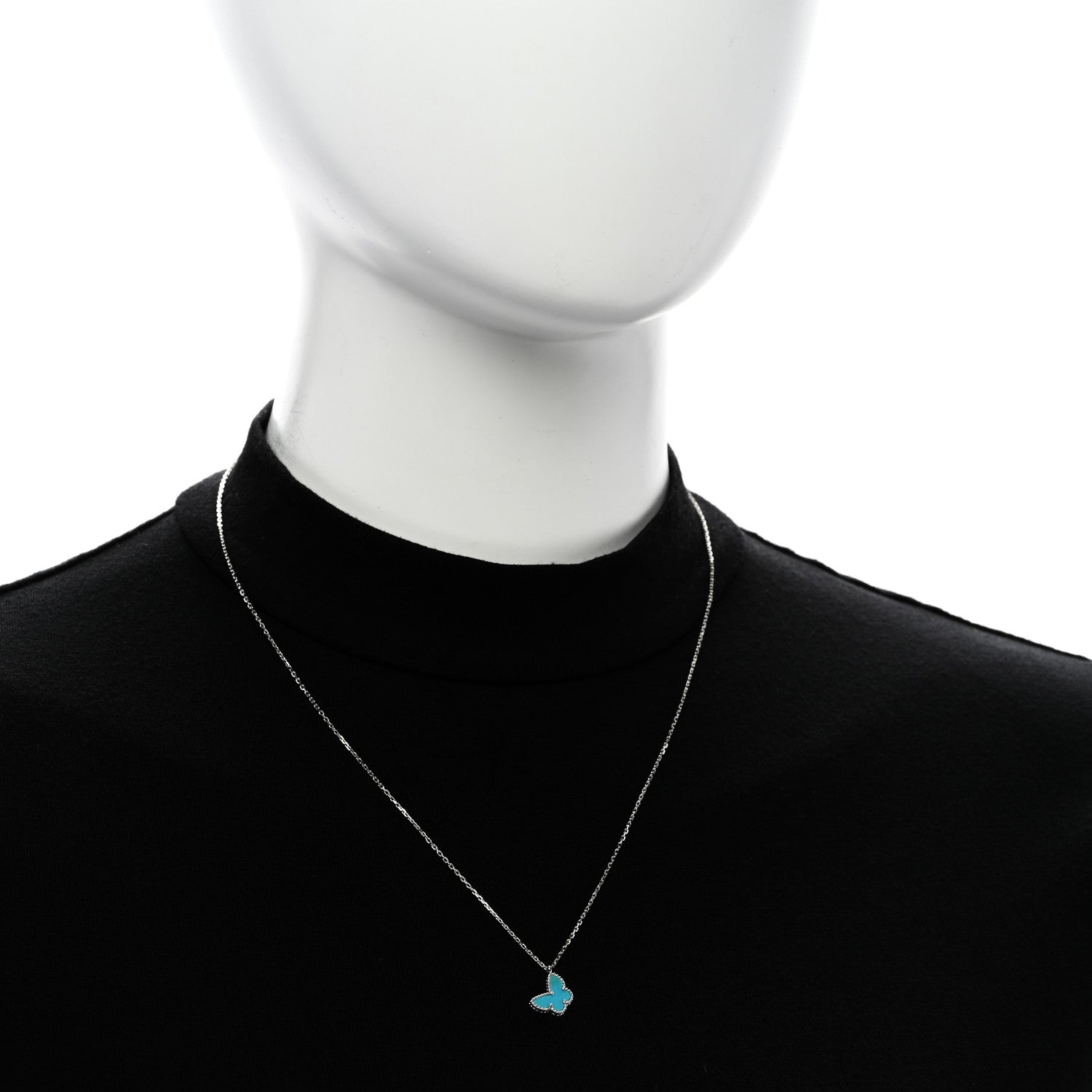Van Cleef & Arpels 18K White Gold Turquoise Sweet Alhambra Butterfly Pendant Necklace 2 of 6