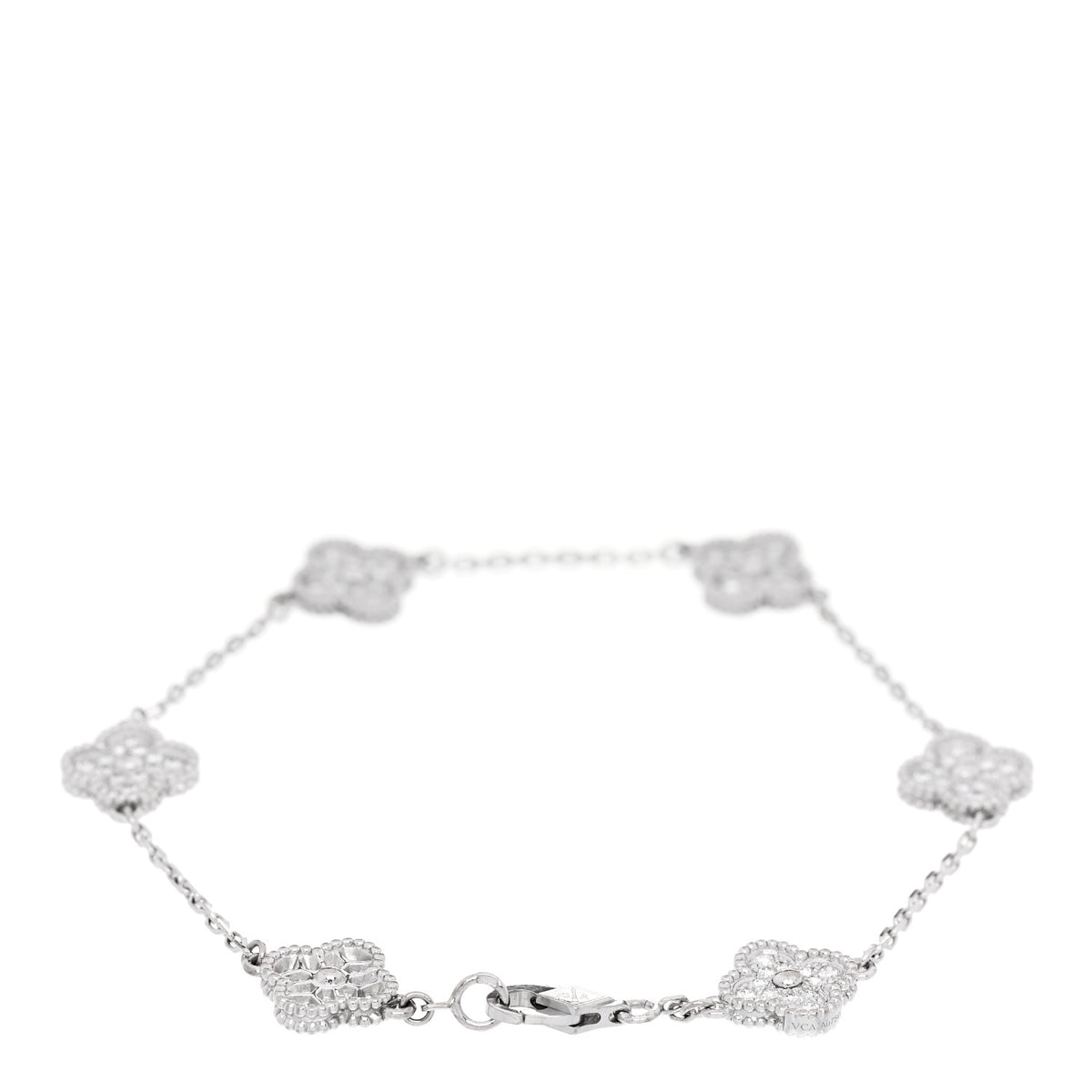 Van Cleef & Arpels 18K White Gold Diamond 6 Motifs Sweet Alhambra Bracelet 2 of 5