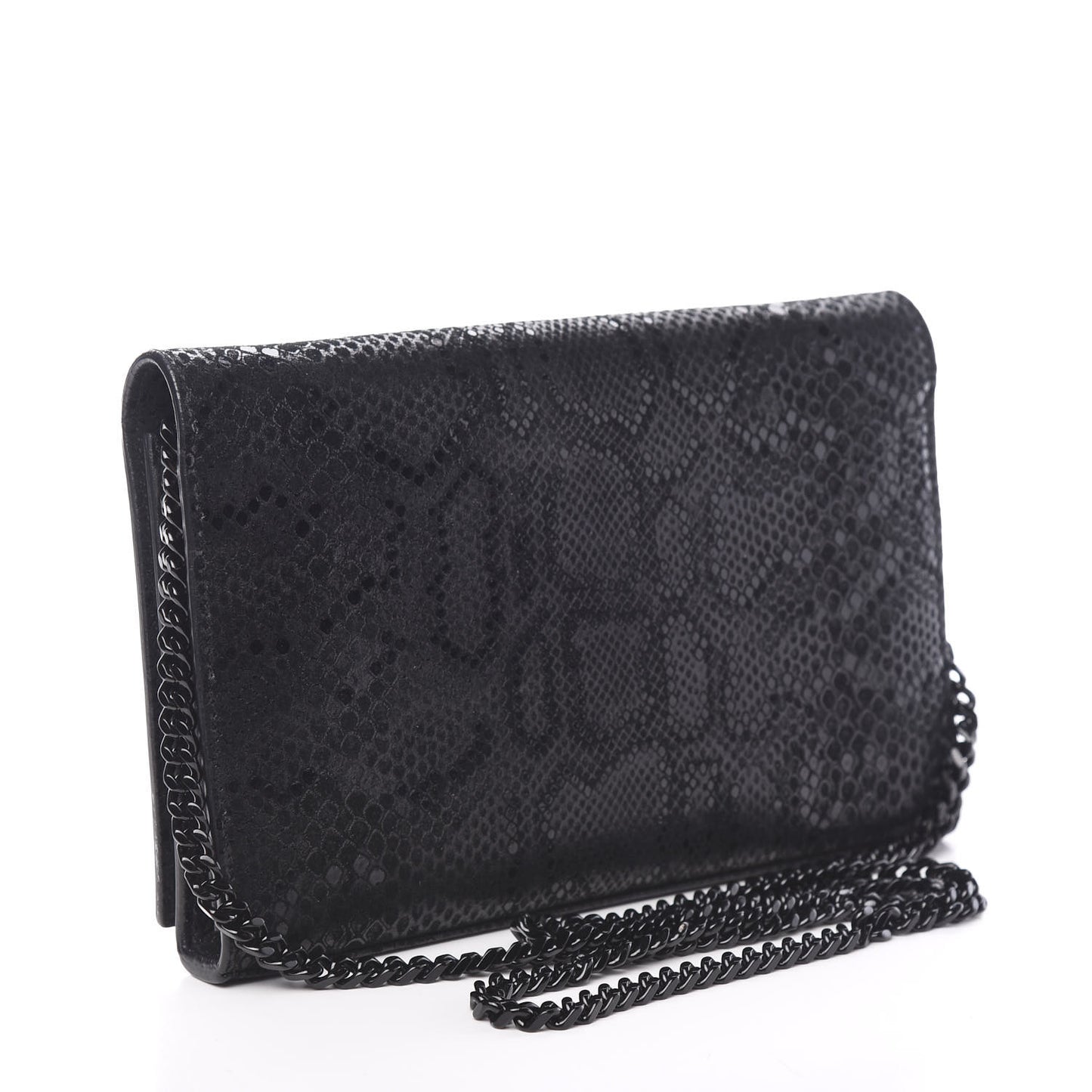 Calfskin Snakeskin Effect Monogram Chain Wallet Black