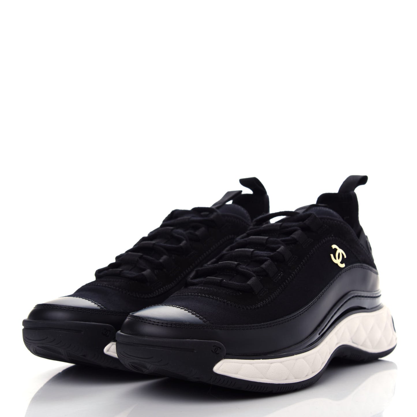 Velvet Calfskin Mixed Fibers CC Sneakers 39 Black