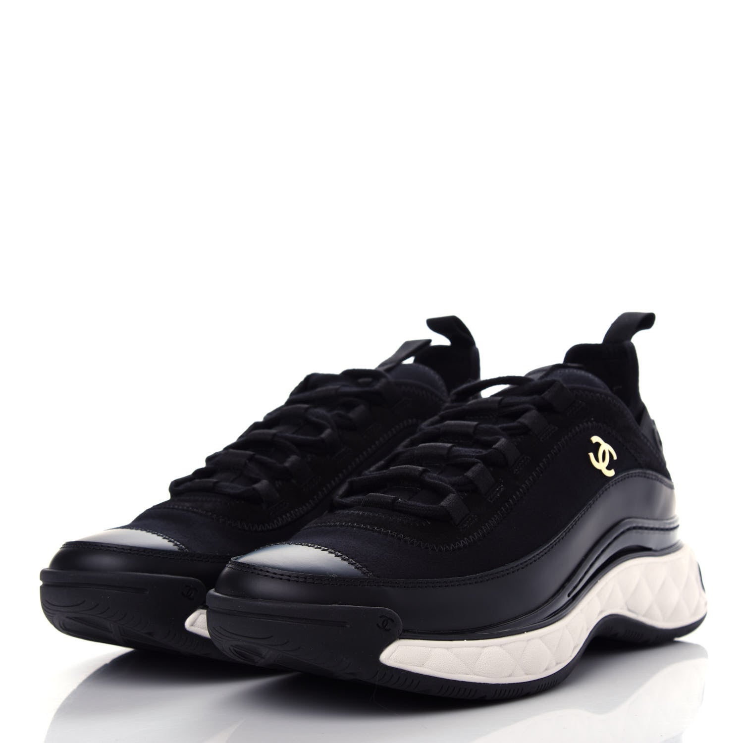 Chanel Velvet Calfskin Mixed Fibers CC Sneakers 39 Black 3 of 11