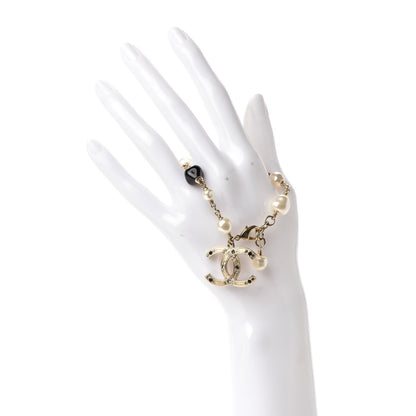 Chanel Pearl Crystal Beaded CC Bracelet Black Gold 2 of 4