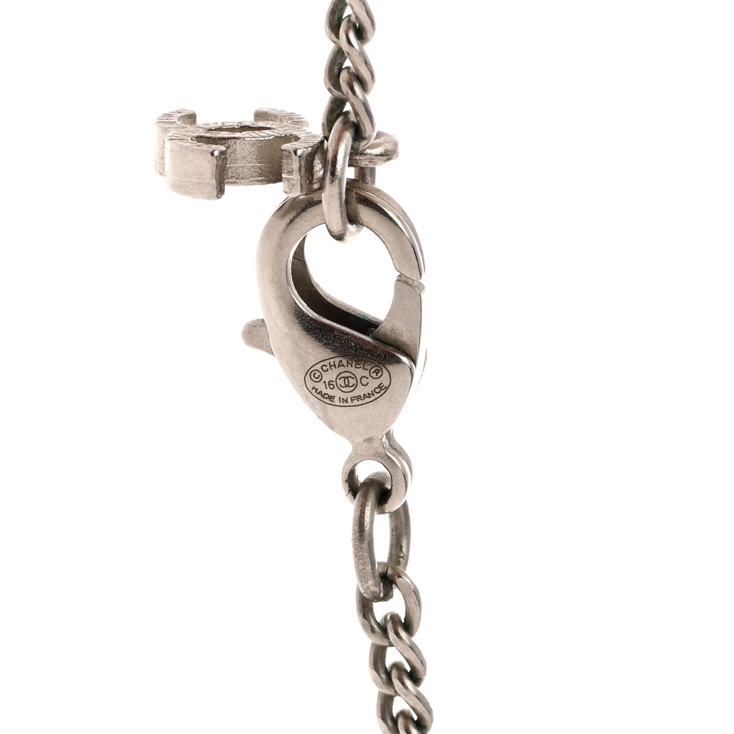 Chanel Metal Crystal Baguette CC Pendant Necklace Silver 4 of 4