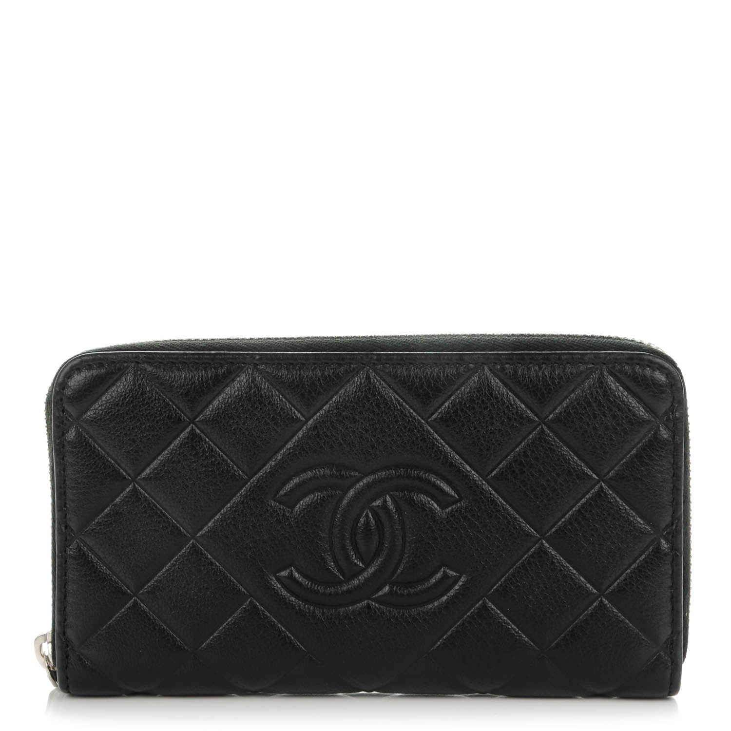 Chanel Calfskin Quilted Small Diamond CC Zip Around Wallet Black 1 of 8