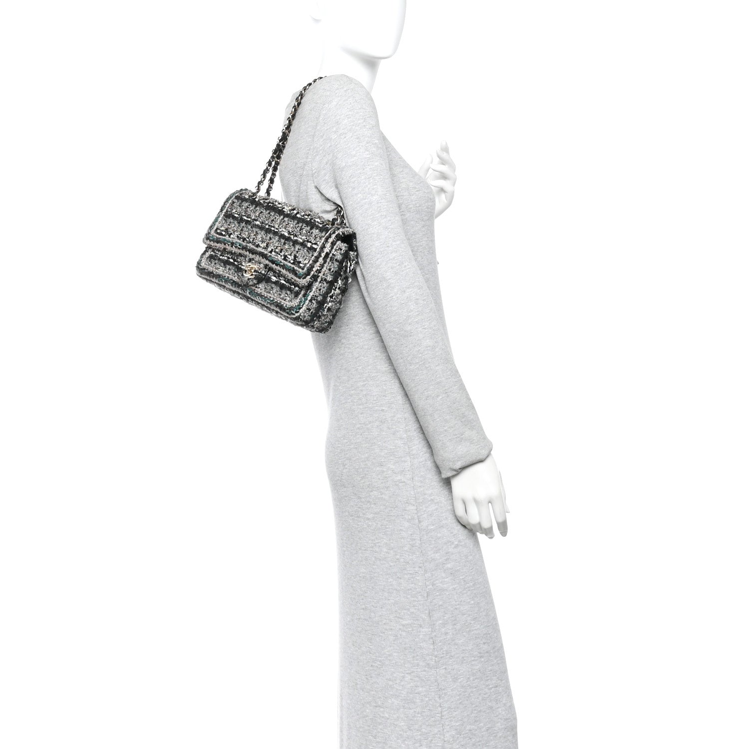 Chanel Tweed Braid Medium Flap Turquoise Multicolor 2 of 11