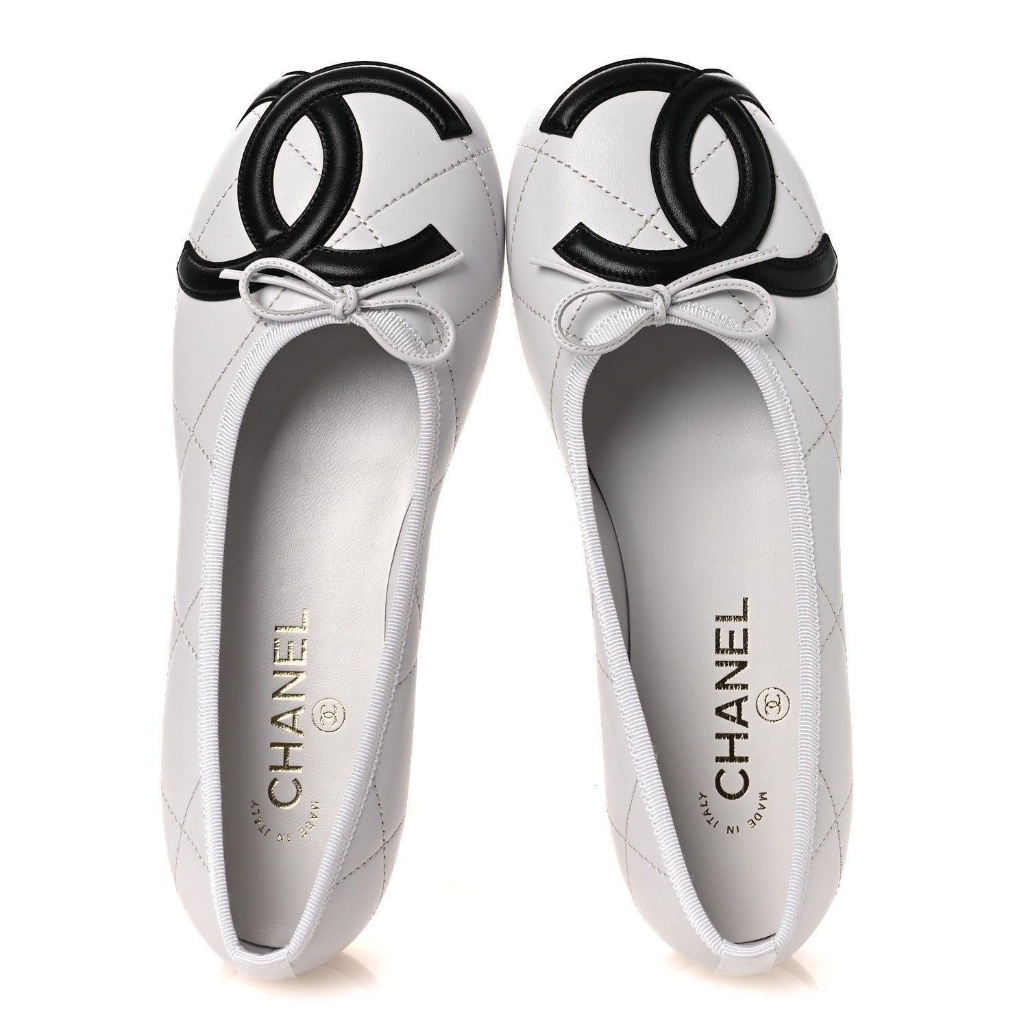Chanel Lambskin Quilted CC Cambon Ballet Flats 38 White Black 2 of 12