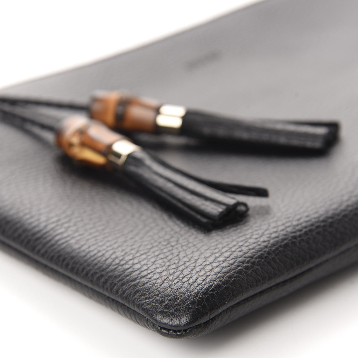 Pebbled Calfskin Large Bamboo Clutch Black