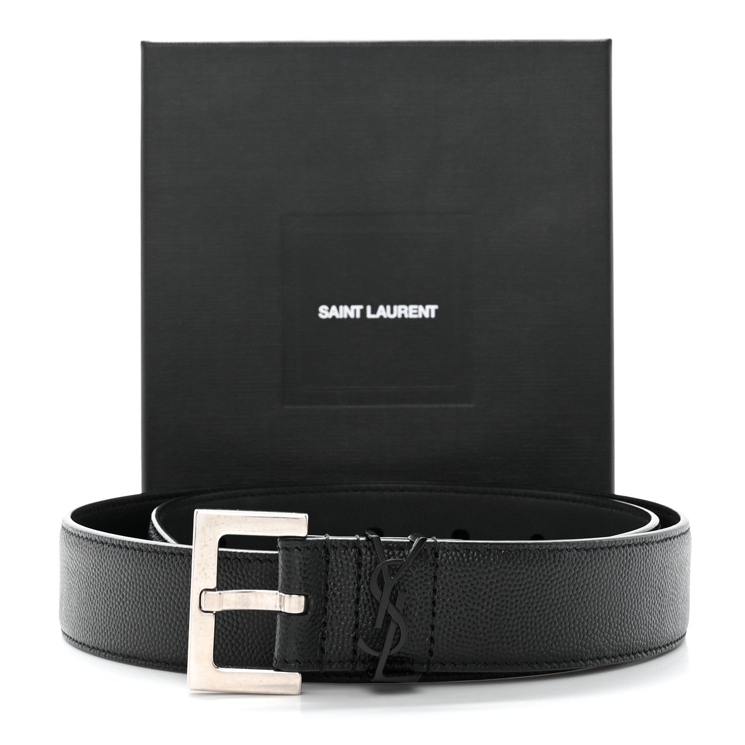 Saint Laurent Smooth Calfskin Monogram Square Buckle Belt 75 30 Storm 12 of 12