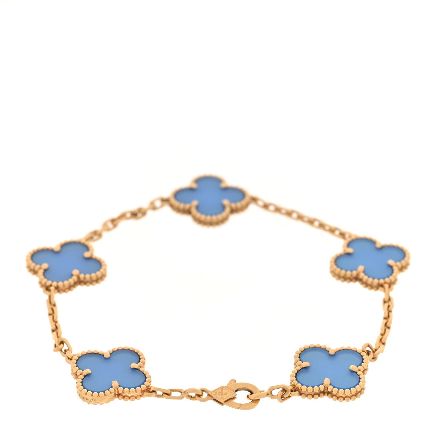 18K Yellow Gold Blue Agate 5 Motifs Vintage Alhambra Bracelet