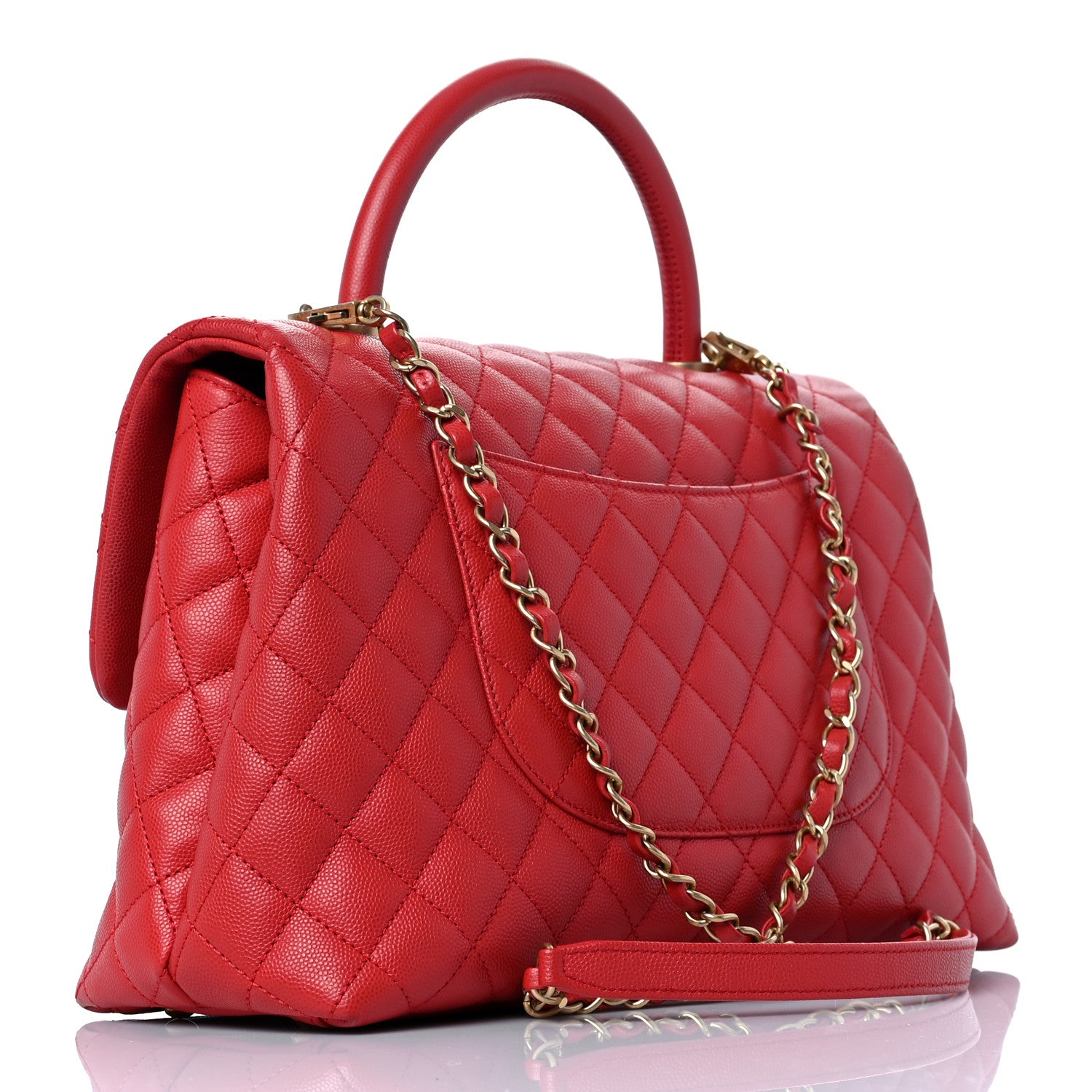 Chanel Caviar Quilted Medium Coco Handle Flap Red 3 of 9