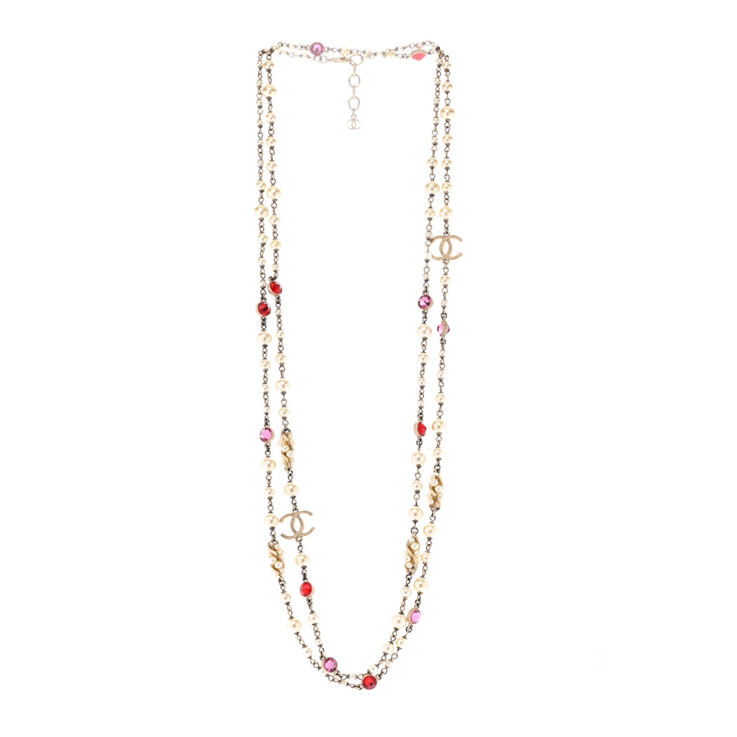 Pearl Crystal CC Long Necklace Gold Multicolor