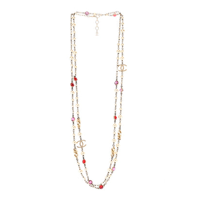 Chanel Pearl Crystal CC Long Necklace Gold Multicolor 3 of 5
