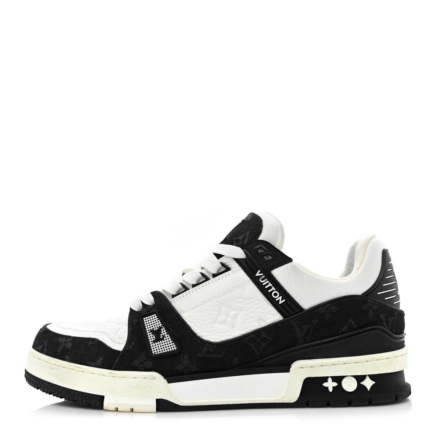 Calfskin Monogram Denim Mens LV Trainer Sneakers 8.5 Black