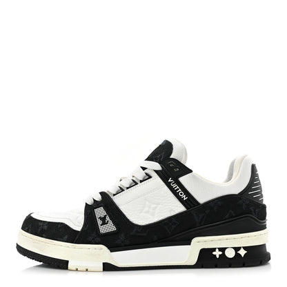 Louis Vuitton Calfskin Monogram Denim Mens LV Trainer Sneakers 8.5 Black 1 of 11