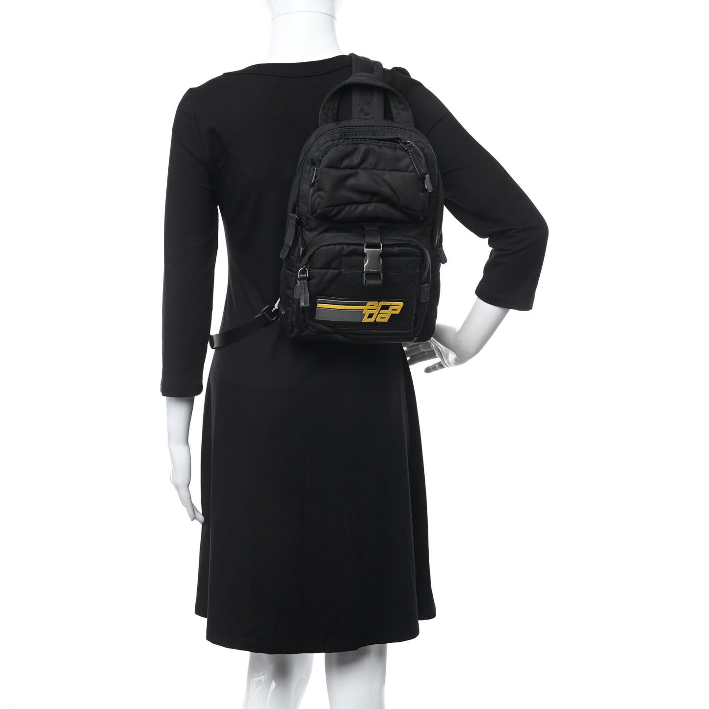 Nylon Saffiano Racing Logo Backpack Black Yellow