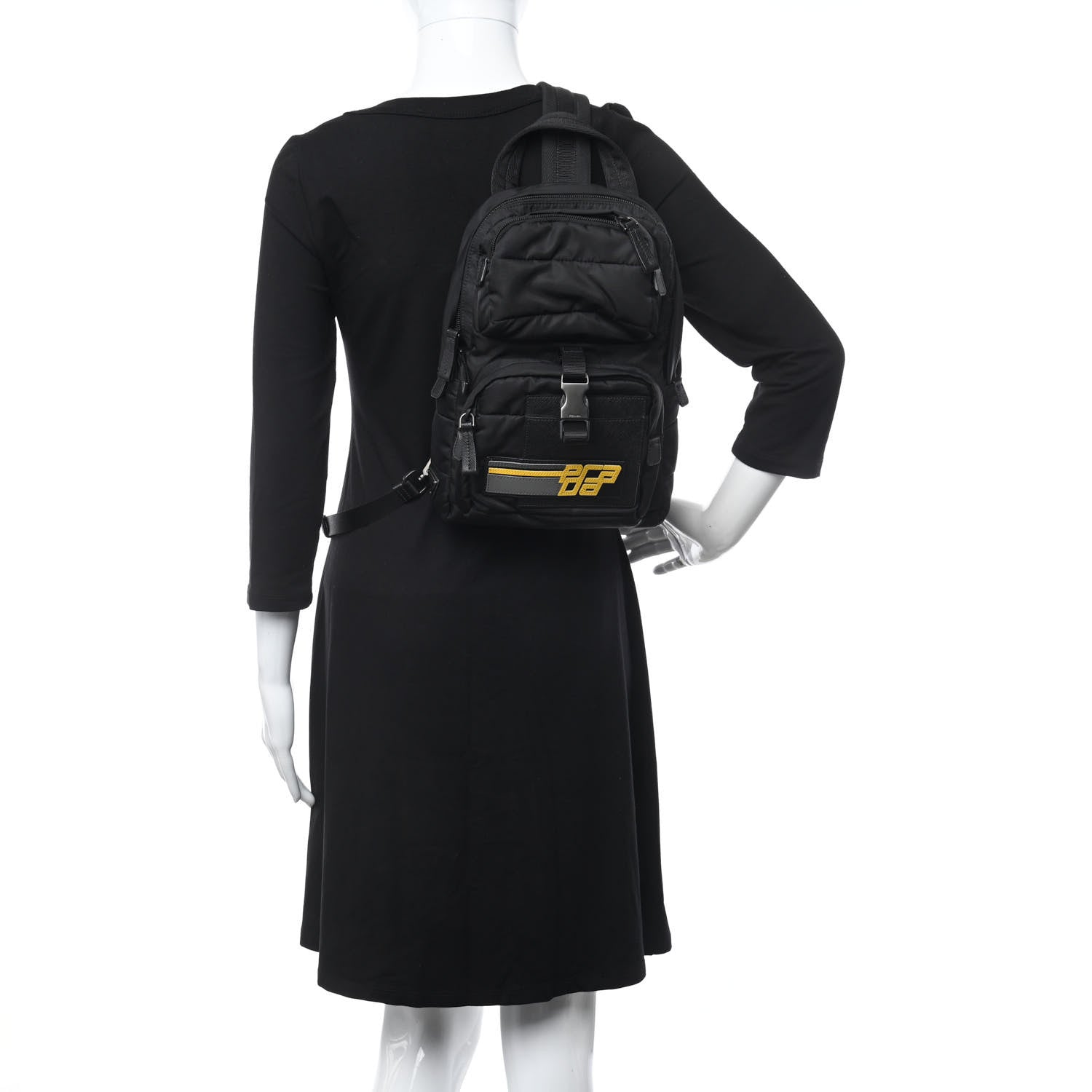 Prada Nylon Saffiano Racing Logo Backpack Black Yellow 2 of 10