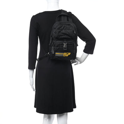 Prada Nylon Saffiano Racing Logo Backpack Black Yellow 2 of 10