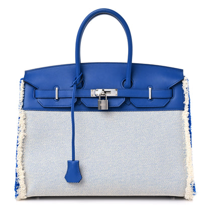 Hermes Swift Twill H Fray Fray Birkin 35 Bleu Saphir Ecru 1 of 11